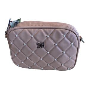Badgley Mischka Diamond Quilted Camera Bag Purse pale pink With Pearls Coquette